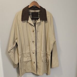 Field Gear Men’s Barn Coat Field Jacket Leather Collar Plaid Lining Size M